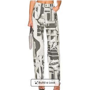 Miaou Monochrome Graphic Wide Leg Pants